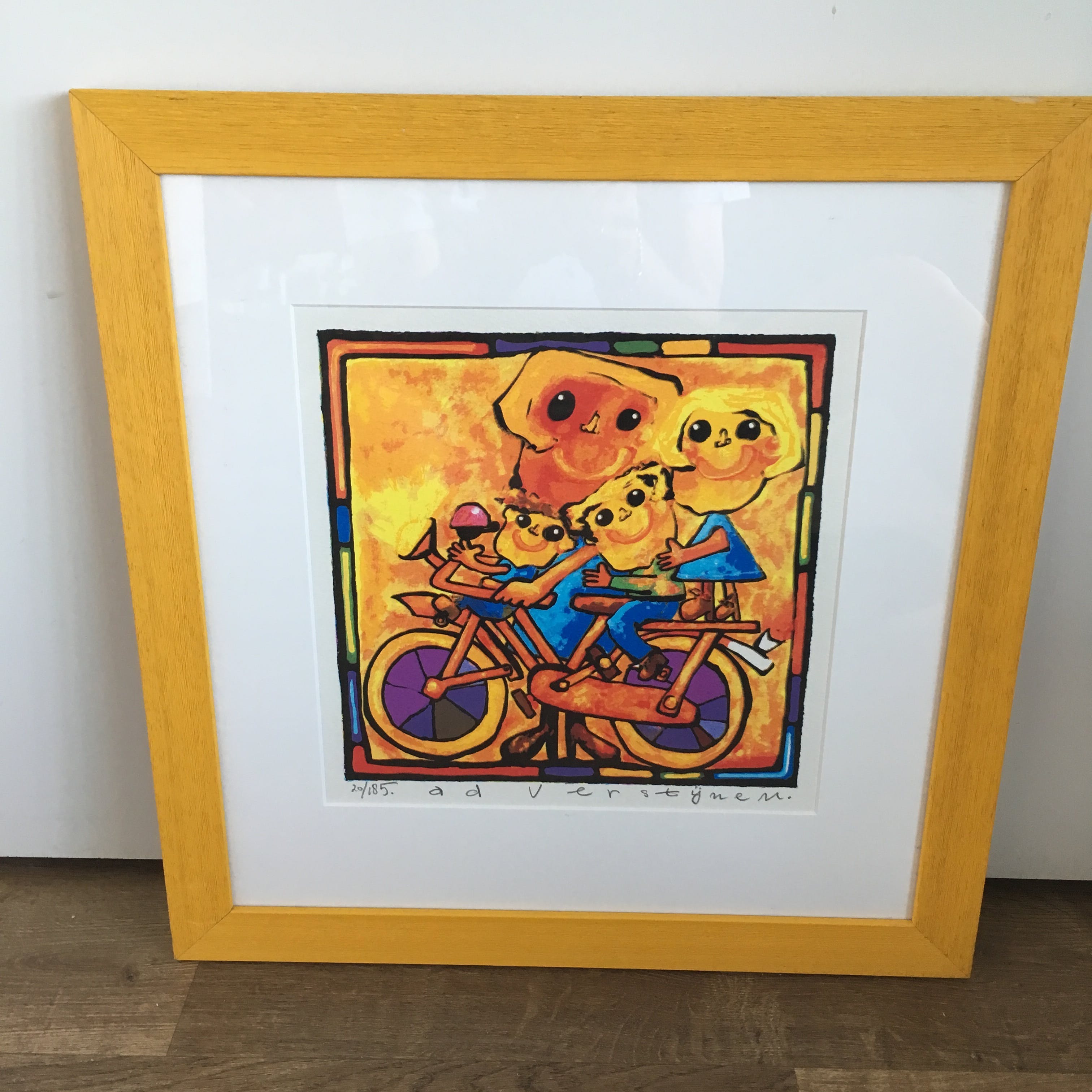 Ad Verstijnen - Zeefdruk, family bike, ingelijst. verkocht voor € 50!