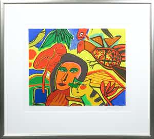 Corneille - Zeefdruk, Femme Orange - Ingelijst verkocht voor € 200!