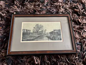 Buy Dirk Harting - Polderlandschap bij sloot en volkstuintjes (?)? Bid from 45!