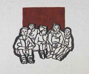 Ad Gerritsen - Houtsnede, Onder de chocolade boom kopen? Bied vanaf 70!