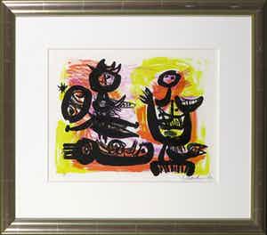 Anton Rooskens - Litho, Compositie met wezens - Ingelijst verkocht voor € 150!