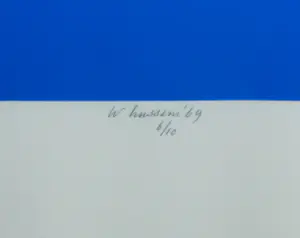 Willem Hussem - Zeefdruk, Compositie met gekruiste lijnen in blauw en zwart - Ingelijst kopen? Bied vanaf 200!