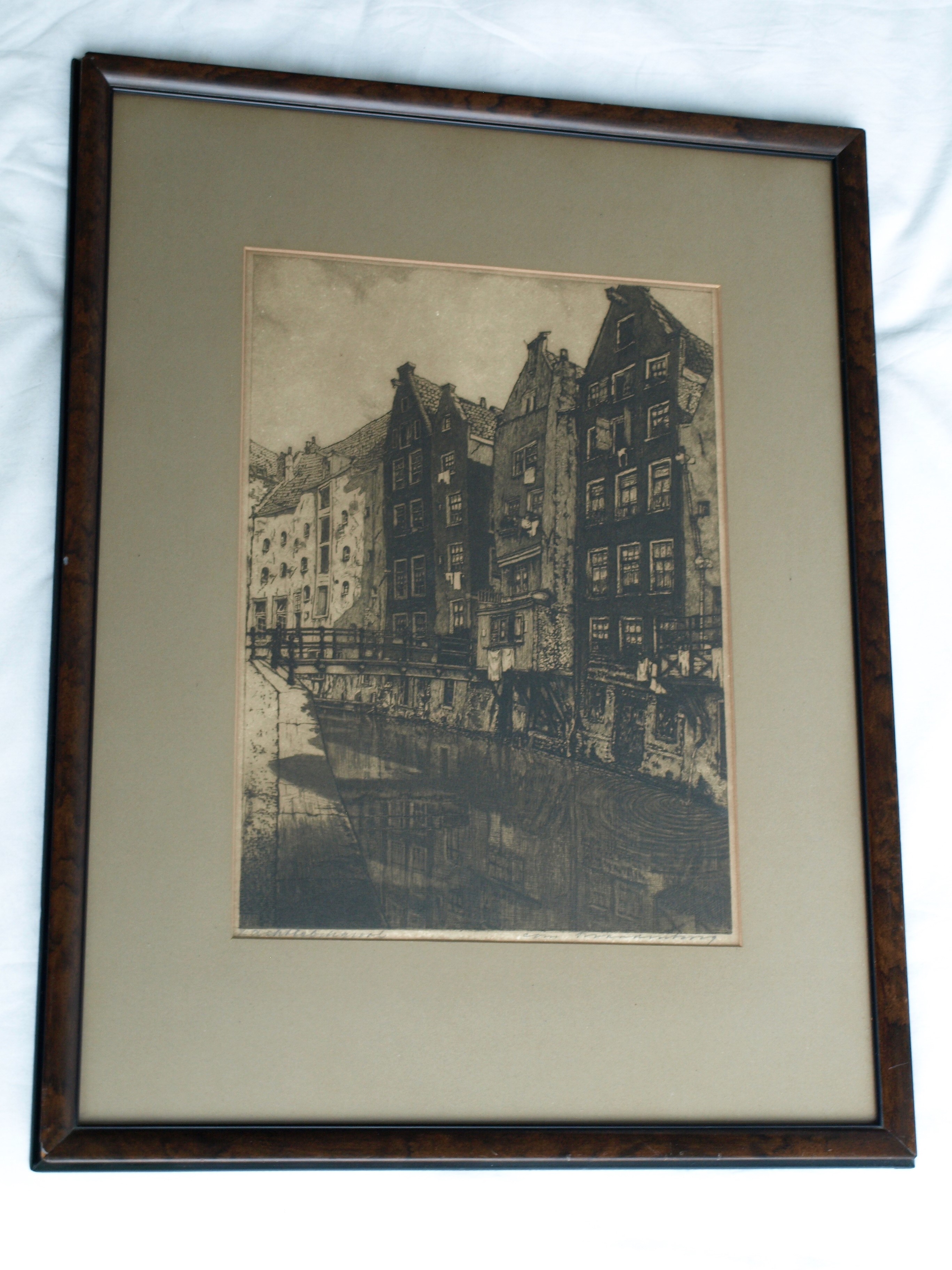 Cornelis Brandenburg - Ets, Oudezijds Achterburgwal, Amsterdam – gesigneerd en ingelijst - 1913 kopen? Bied vanaf 50!