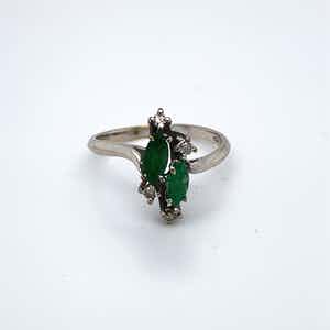 18kt witgouden diamanten ring+smaragd, maat 54/17, 2,73gr verkocht voor € 200!