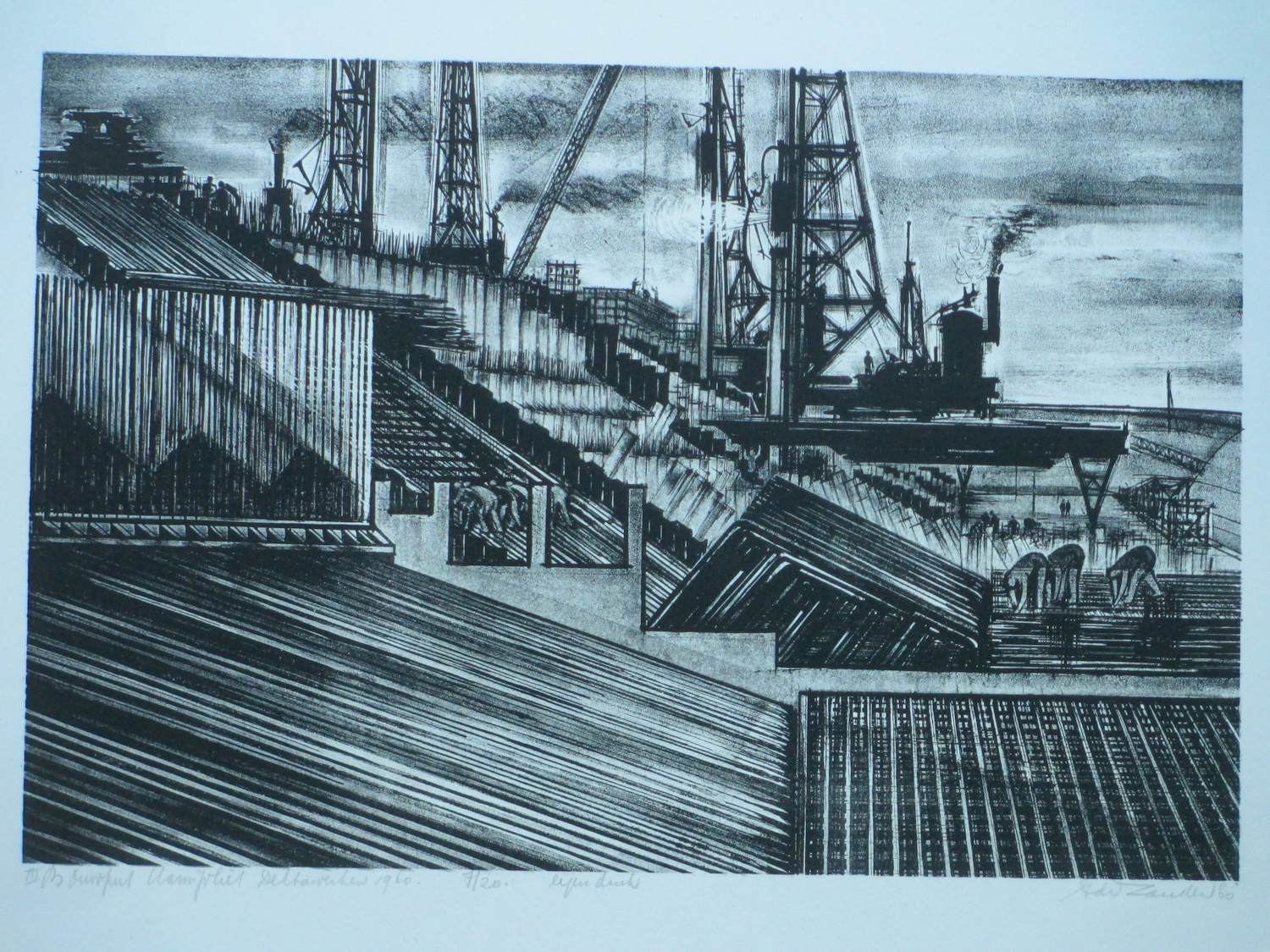 Eduard van Zanden - Bouwput Haringvliet Deltawerken - Litho kopen? Bied vanaf 75!