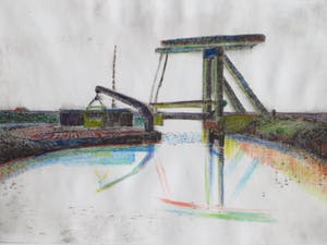 Dirk Breed - Brug in Landschap - Gemengde techniek (uniek) kopen? Bied vanaf 80!