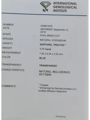IGI Stone report - Ovaal facet geslepen saffier tot. 1,17ct kaufen? Bieten Sie von 125!