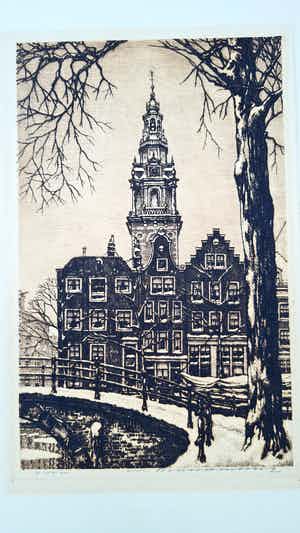 Cornelis Brandenburg - Cornelis Brandenburg ( 1884 - 1954 ) - ets - Groenburgwal. verkocht voor € 45!