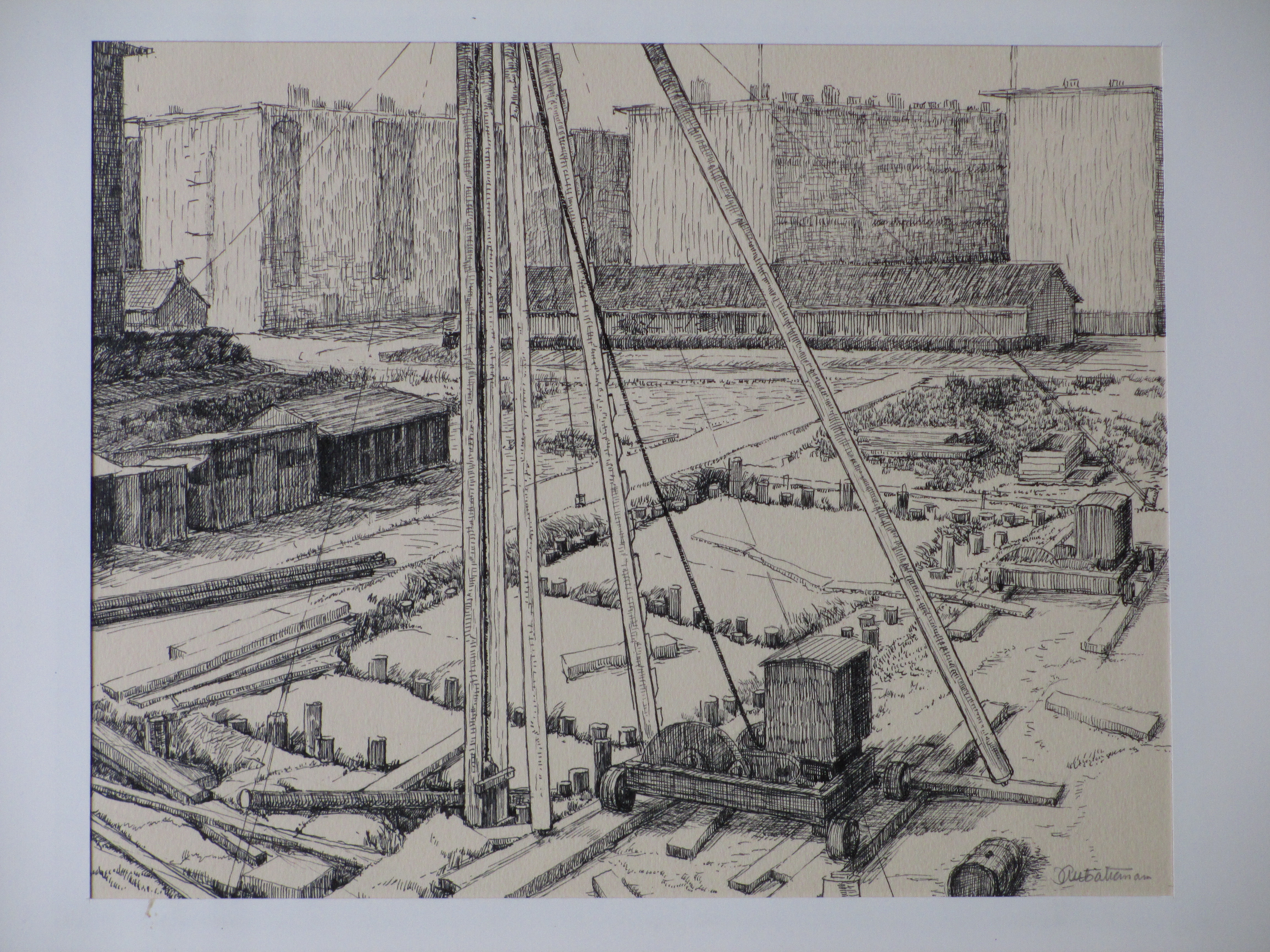 Jan Battermann - Het oprukken der bebouwing - Inkttekening kopen? Bied vanaf 1!