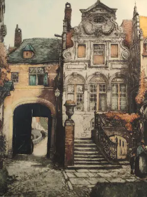 Alfred van Neste - Gekleurde Ets - Geveltje Mechelen kopen? Bied vanaf 70!