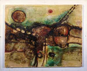 Jack Harden - Gemengde techniek op board, Maan Landschappelijk - Ingelijst verkocht voor € 50!