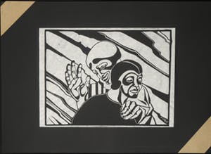 Ada Breedveld - Linosnede op rijstpapier, Maskers kopen? Bied vanaf 20!