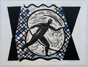 Hans Wap - kleurenlinosnede - 'Goldrush' - 1990 kopen? Bied vanaf 55!