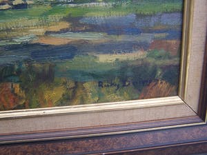 Ricky Damen-Vereijken - Landschap met toren. kopen? Bied vanaf 50!