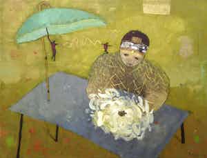 Liesbeth Rahder - Olieverf met textuur op doek, Gedachtengang I (Groot) verkocht voor € 750!