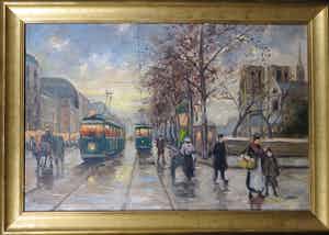 Niet of onleesbaar gesigneerd - Olieverf op doek, Bij de Notre-Dame - Ingelijst verkocht voor € 10!