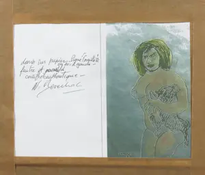 Corneille - Ingelijste pastel- en viltstifttekening, Femme et chat noir kopen? Bied vanaf 800!