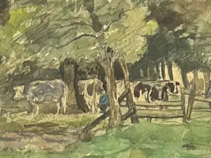 Buy Adrianus van der Schouw - Koeien melken? Bid from 40!