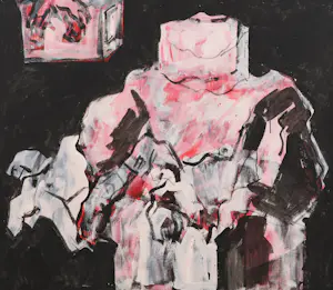 Jan Sierhuis - Zwarte landschap met rose figuur kopen? Bied vanaf 1950!