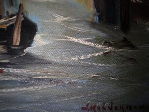 Jan Kelderman - Omstreeks 1950 geschilderd olieverf - Amsterdam boten in de de Brouwersgracht kopen? Bied vanaf 10!