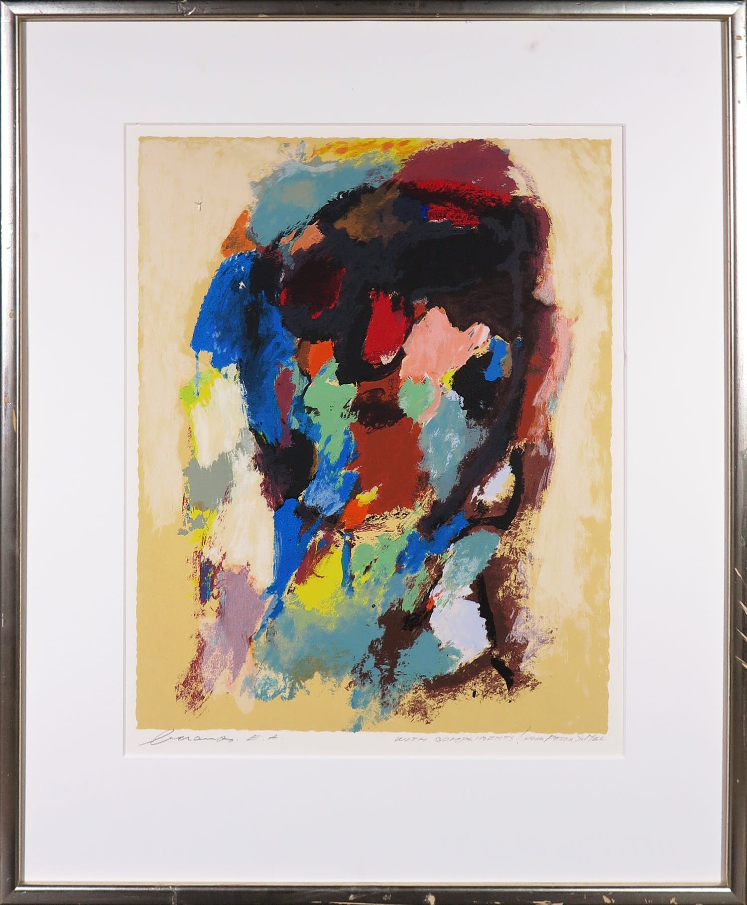 Eugène Brands - Zeefdruk, Abstracte compositie - Ingelijst kopen? Bied vanaf 250!