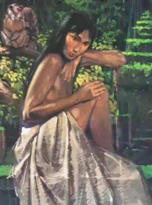 Nico Vrielink - HALFNAAKTE ZITTENDE VROUW / KLEUROFFSET / 100x70cm / SIG / HOLLAND ART GALLERY vendu pour 20€ !