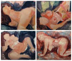 Hans Booy - 4 Grote schilderijen (100 x 120 cm), “Naakt” – 1993 verkocht voor € 300!