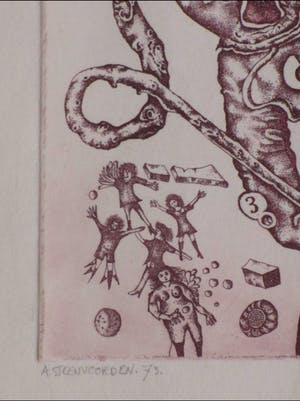 Ab Steenvoorden - Vrouw met vreemde ruimtewezens - Ets kopen? Bied vanaf 1!