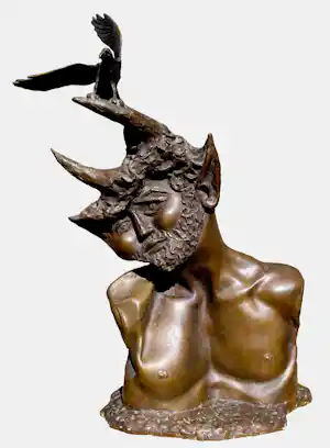 Aat Veldhoen - Faun en vogel, bronzen beeld op sokkel (groot, zwaar, unica) kaufen? Bieten Sie von 1350!