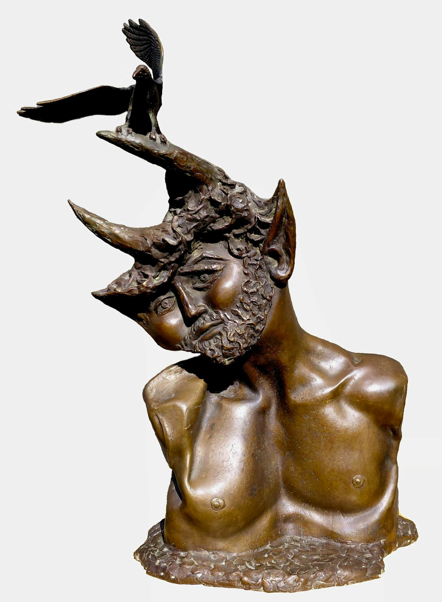 Aat Veldhoen - Faun en vogel, bronzen beeld op sokkel (groot, zwaar, unica) kopen? Bied vanaf 1350!