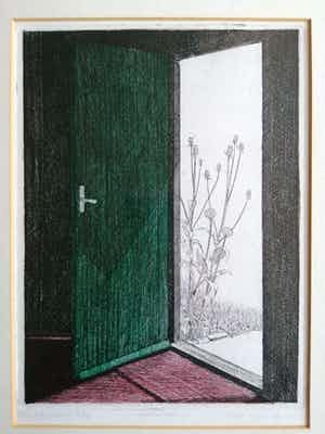 Joost Minnigh - Atelierdeur - 1983 - Kleurenets - eigen druk 13/25 verkocht voor € 35!