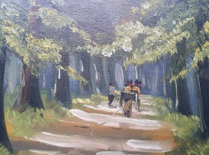 Jan Kelderman - Bosgezicht met paard en wagen. kopen? Bied vanaf 44!