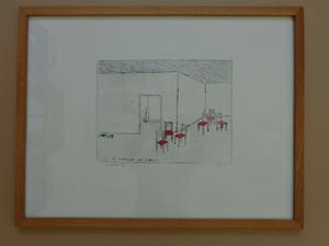 Pieter Holstein - STOELEN / ZW-W ETS + AQUAREL / 52x68cm / KADER / SIG kopen? Bied vanaf 145!