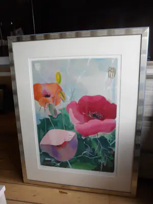 Marjan Jaspers - Zeefdruk, Klaprozen-Ingelijst kopen? Bied vanaf 50!