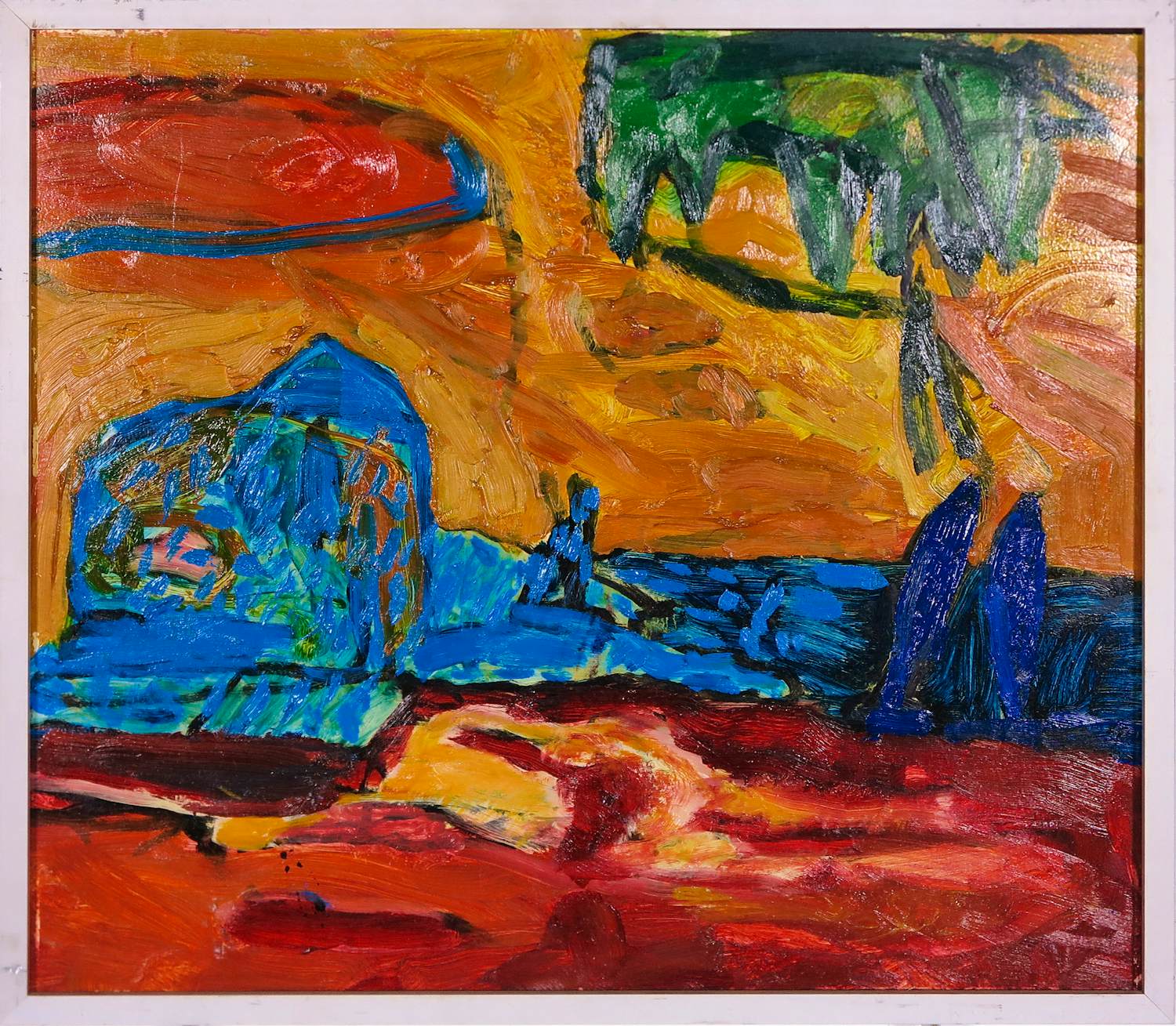 Gerard Schoneveld - Olieverf op hardboard, Brandend zand - Ingelijst verkocht voor € 80!