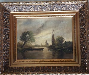 Willem Kroon - Landschap, met boot,zielboot, windmolen kopen? Bied vanaf 15!