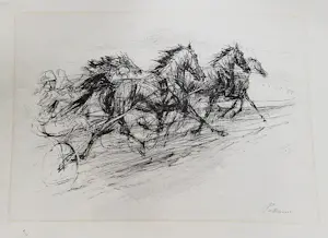 Piet Klaasse - Grote monochrome Litho: "Duindigt - renpaardensport" - bep. oplage (50) kopen? Bied vanaf 29!