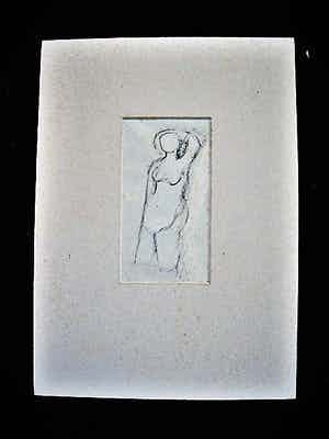 Henk van den Idsert - Zeldzaam impress. Inkt tekening (op ABN/AMRO Enveloppe) "staand Naakt" verkocht voor € 37!