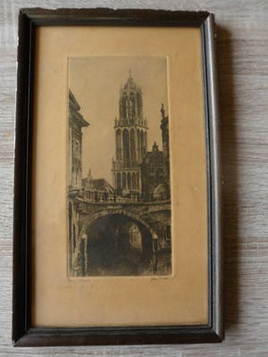 Jan Sirks - Ets , Dom te Utrecht– Gesigneerd & ingelijst kopen? Bied vanaf 25!