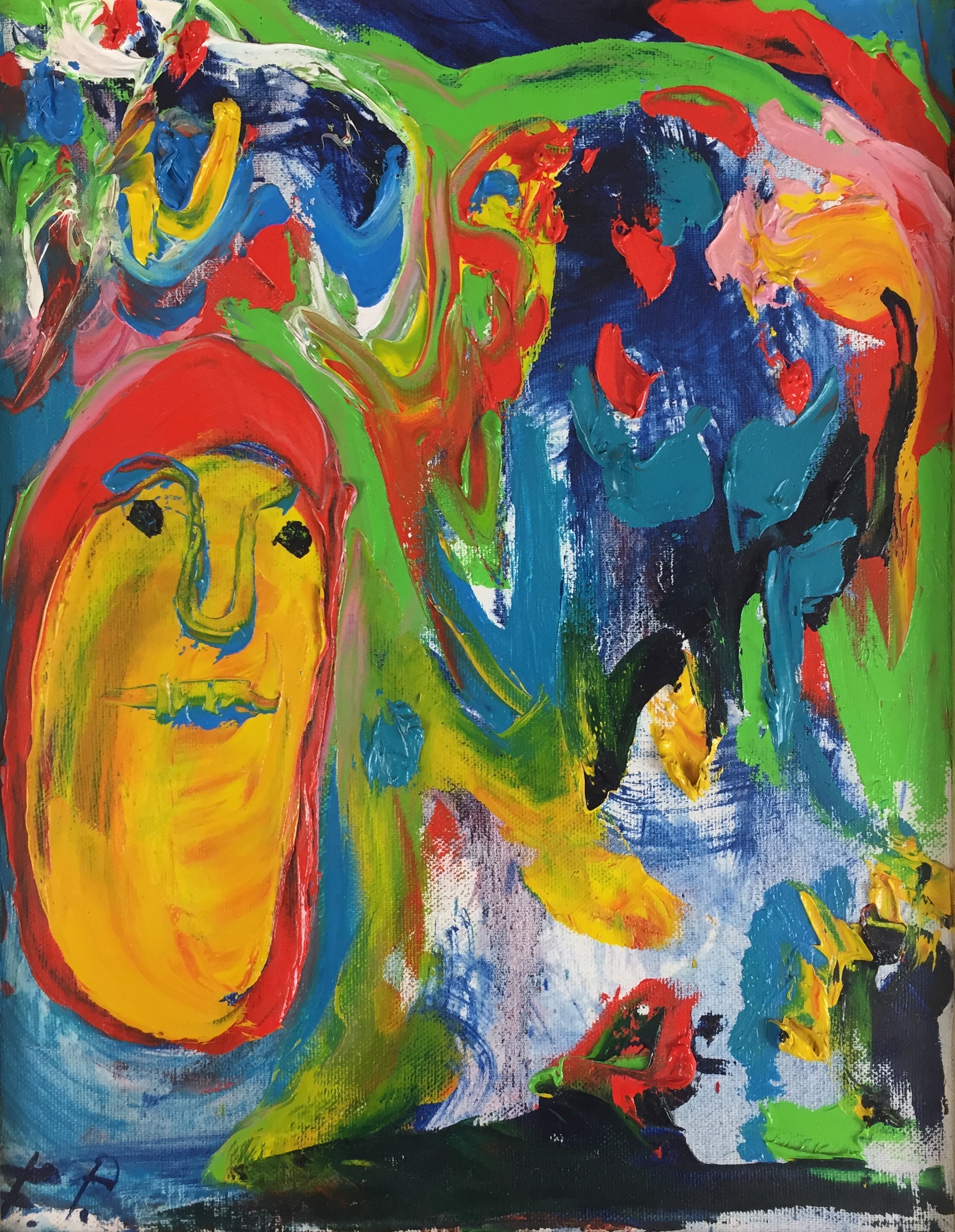 Finn Pedersen - Olieverf op doek, 'Cobra-figuur' verkocht voor € 550!