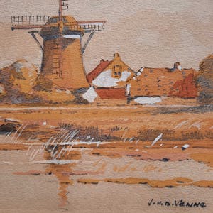 Jan Simon Knikker (jr.) - Aquarel - Molen in de polder - 21079 kopen? Bied vanaf 1!