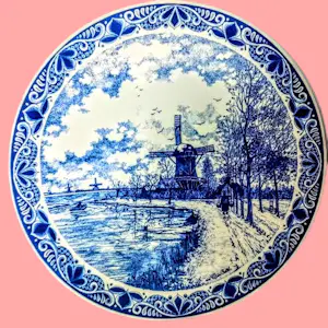 Buy Chemkefa - Wandteller Keramik Delft Blauw Dekor Winterlandschaft nach F.J. du Chattel 70er? Bid from 20!