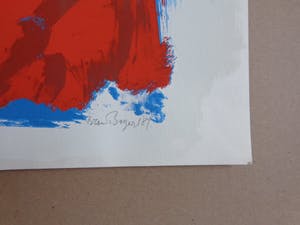 Bram Bogart - ROOD-BLAUWE ABSTRACTIE / KLEURZEEFDRUK / 50x70cm / SIG / 1987 kopen? Bied vanaf 1!