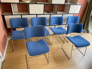 David Lincoln Rowland - Zes 40/4 stoelen met hemelblauwe stoffen bekleding - Howe kopen? Bied vanaf 200!