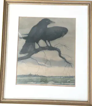 Buy Frans Everbag - Twee kraaien op tak boven landschap? Bid from 150!
