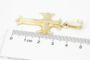 25 - Bijzondere 14 karaats - geel-gouden kruis hanger -Franse lelie motief kopen? Bied vanaf 180!