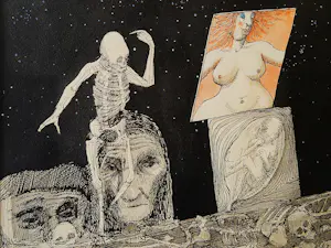 Hans Almekinders - Bijzondere gemengde techniek (inkt, aquarel, sepia) "Levensloop" kopen? Bied vanaf 68!