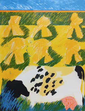 Jan Cremer - Koe met korenschoven, litho (netjes ingelijst, groot) kopen? Bied vanaf 250!