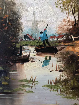 Anton Muller - landschap met molen en bootje kopen? Bied vanaf 10!