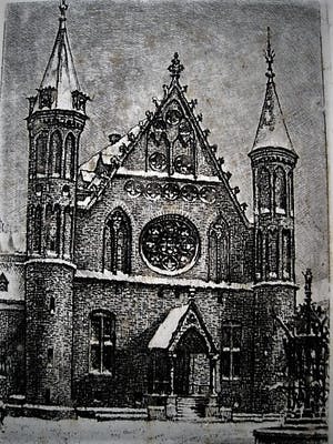 Cornelis Brandenburg - gesigneerde Ets - Winters Binnenhof te den Haag - niet ingelijst kopen? Bied vanaf 28!